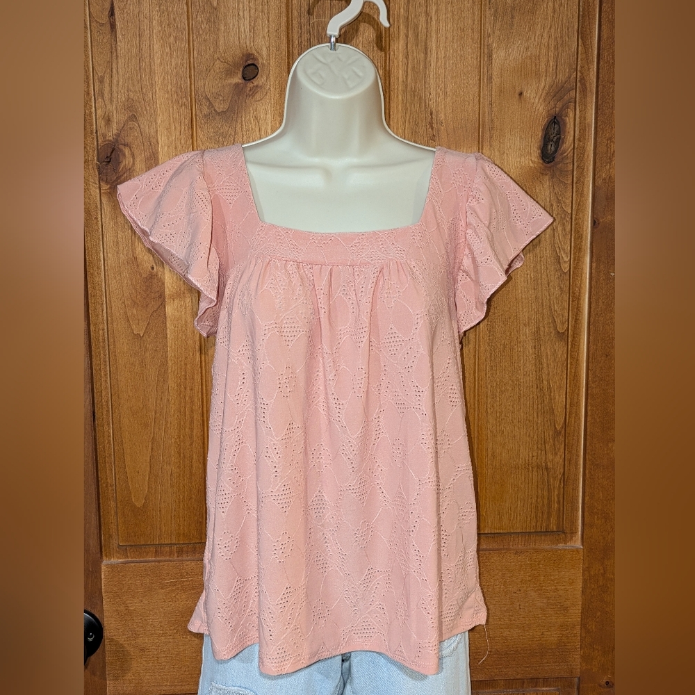 PerSeption Concept Blush Eyelet Flutter Sleeve Blouse